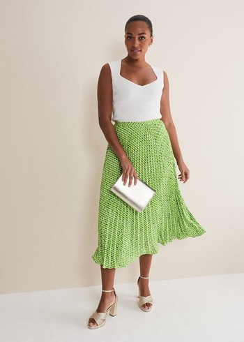 Phase Eight Elmina Geo Pleated Skirts Green USA | 7852640-JY